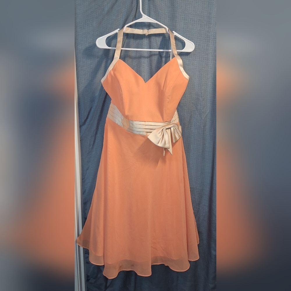 Alfred Angelo Champagne Tangelo Halter Dress Size 16